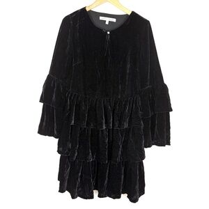 Banana Republic x Olivia Palermo Tiered Velvet ruffle sleeve mini dress black